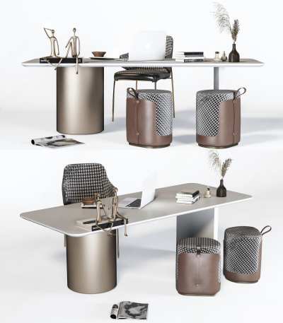 现代书桌椅组合3D模型下载